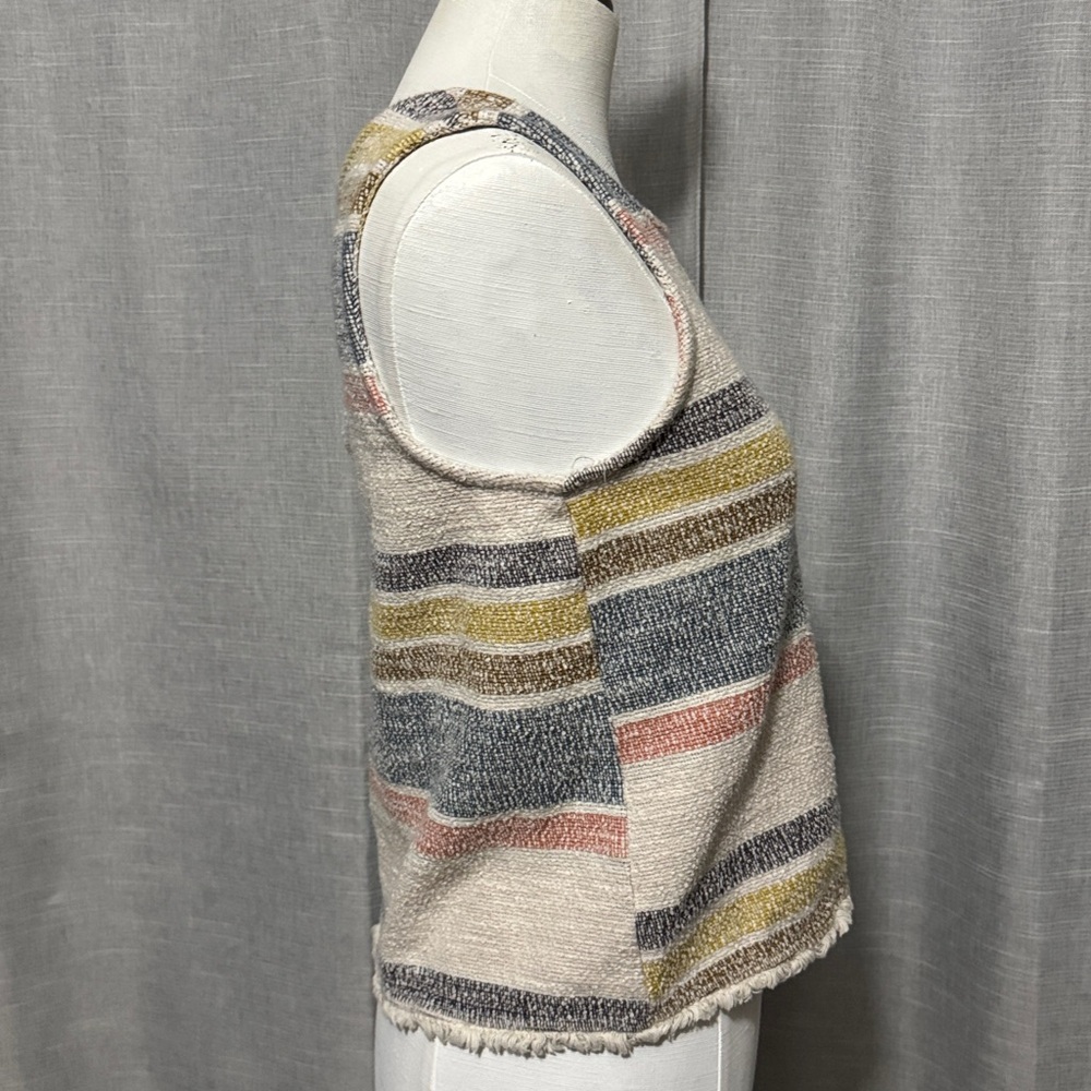 Green Envelope Sleeveless Cropped Top-M-Cotton Blend-Raw Bottom Hem-Striped-EUC - Picture 8 of 14